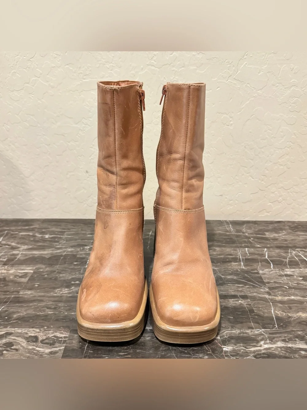 Steve Madden Fantsie Tan Leather Platform Go-Go Boots